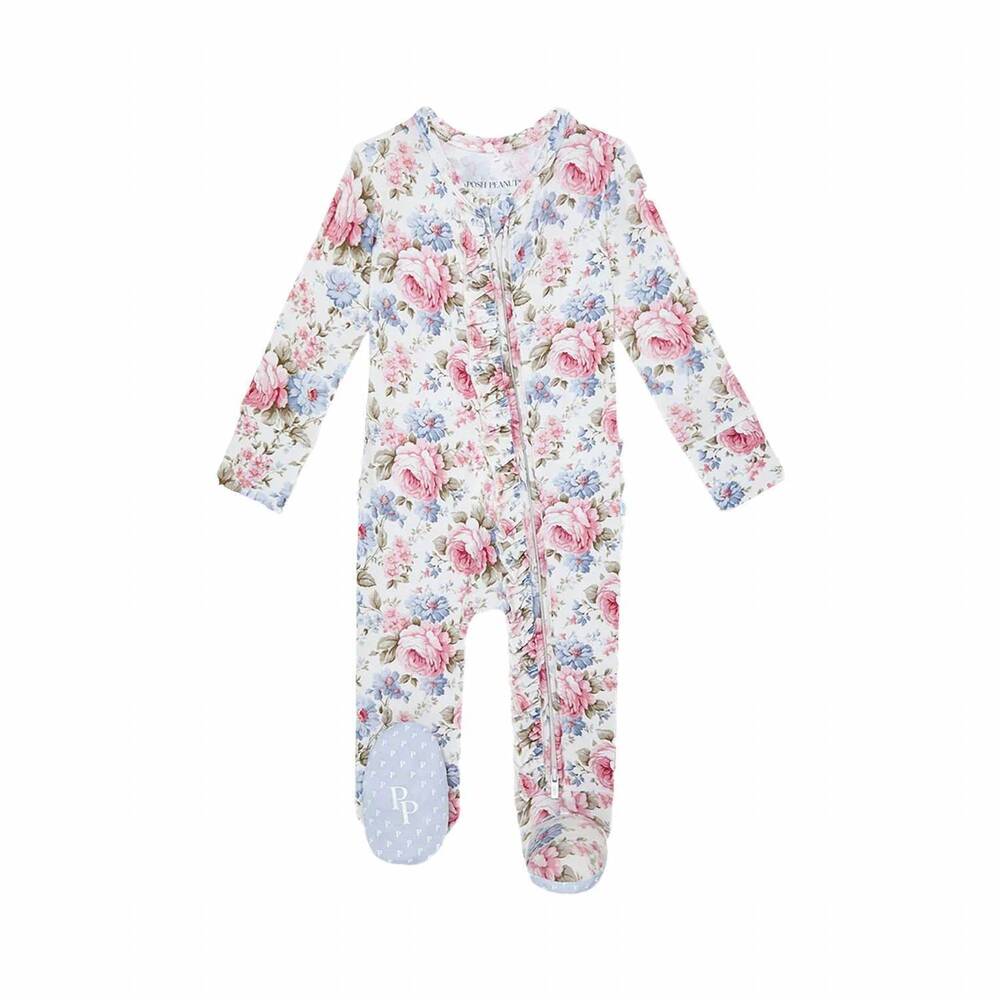 NEW POSH PEANUT baby girls ruffled zippered footie in etta